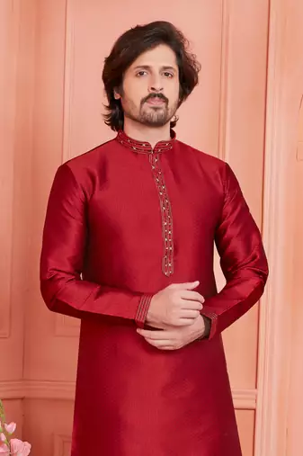 men maroon jacquard silk brocade  pintux straight kurta churidar