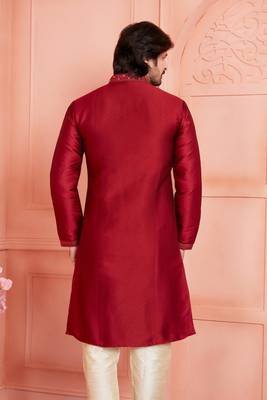 men maroon jacquard silk brocade  pintux straight kurta churidar 4