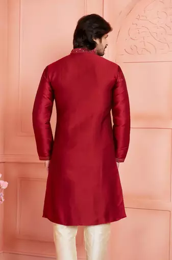 men maroon jacquard silk brocade  pintux straight kurta churidar