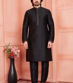 men black jacquard silk brocade  pintux straight kurta churidar