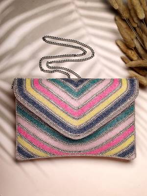 kooky pastel multi striped embellished satin sling bag 1