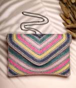 kooky pastel multi striped embellished satin sling bag