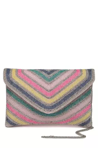 kooky pastel multi striped embellished satin sling bag