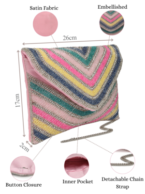 kooky pastel multi striped embellished satin sling bag 5