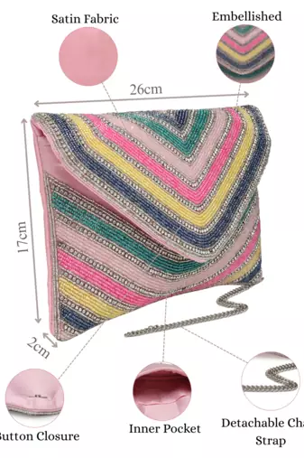 kooky pastel multi striped embellished satin sling bag
