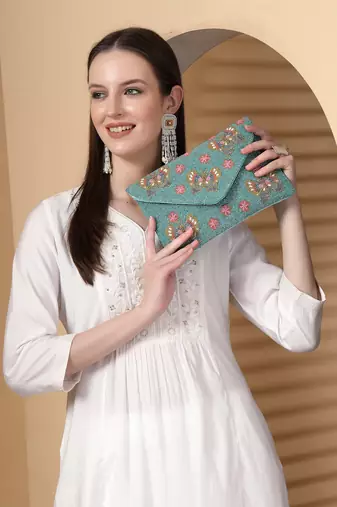 boho turquoise & multi quirky embellished satin sling bag