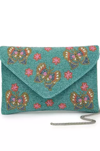 boho turquoise & multi quirky embellished satin sling bag