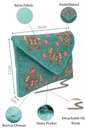 boho turquoise & multi quirky embellished satin sling bag