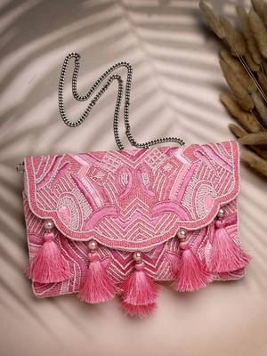 boho pink abstract embellished satin sling bag 1