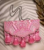 boho pink abstract embellished satin sling bag