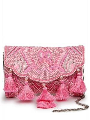 boho pink abstract embellished satin sling bag 4