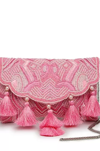 boho pink abstract embellished satin sling bag