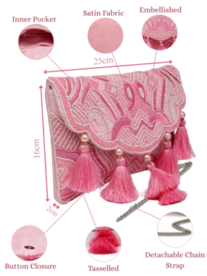 boho pink abstract embellished satin sling bag 5