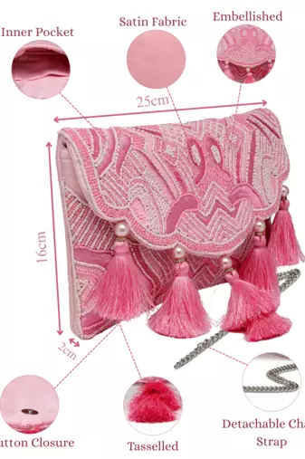 boho pink abstract embellished satin sling bag