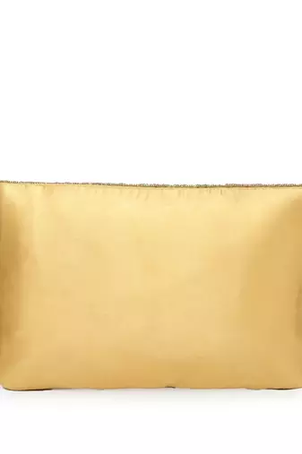 kooky champagne gold & multi striped embellished satin sling bag