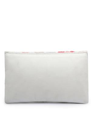 white & multi floral embellished cotton canvas sling bag 6