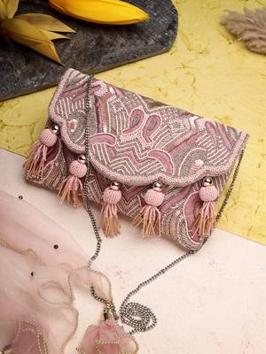  boho dusty pink abstract embellished satin sling bag 1
