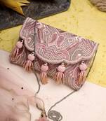  boho dusty pink abstract embellished satin sling bag