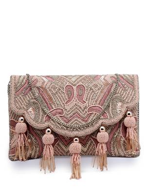  boho dusty pink abstract embellished satin sling bag 4