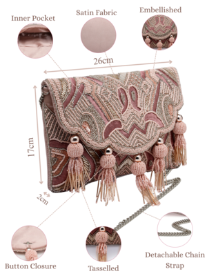  boho dusty pink abstract embellished satin sling bag 5