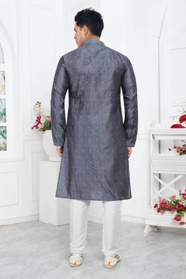 men grey jacquard silk brocade straight kurta churidar without lining 4