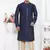 men blue jacquard silk brocade straight kurta churidar without lining & pyjama