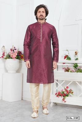 men margenta jacquard silk brocade straight kurta churidar without lining 1