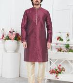 men margenta jacquard silk brocade straight kurta churidar without lining