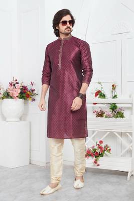 men margenta jacquard silk brocade straight kurta churidar without lining 2