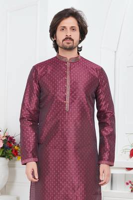 men margenta jacquard silk brocade straight kurta churidar without lining 3