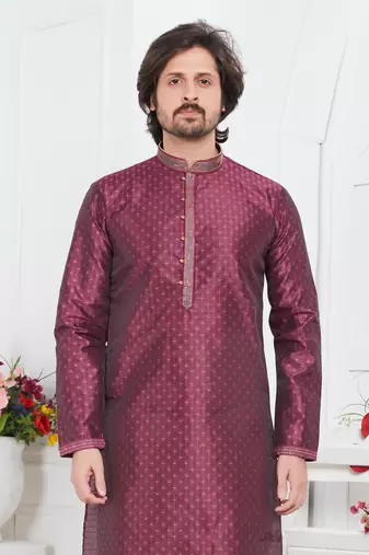 men margenta jacquard silk brocade straight kurta churidar without lining