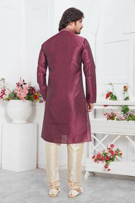 men margenta jacquard silk brocade straight kurta churidar without lining 4