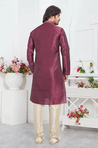 men margenta jacquard silk brocade straight kurta churidar without lining