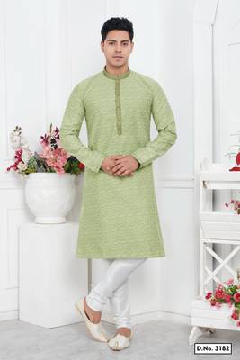 men pista green jacquard silk brocade straight kurta churidar without lining 1