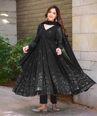 Georgette Embroidered Black Anarkali Salwar Suit Set 1
