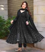 Georgette Embroidered Black Anarkali Salwar Suit Set