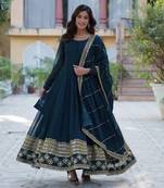 Rama georgette sequins embroidered falred gown with heavy dupatta