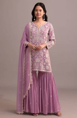 Lavender georgette semi stitched gharara suits 1