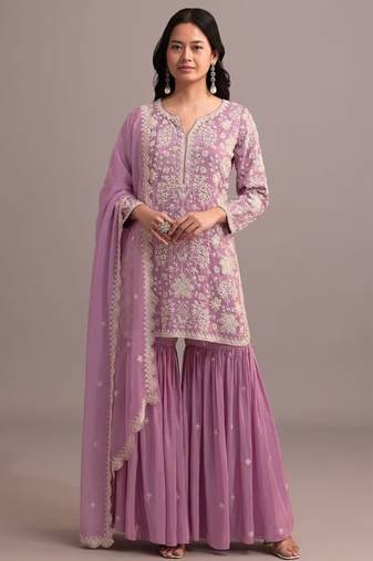 Lavender georgette semi stitched gharara suits