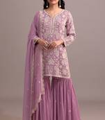 Lavender georgette semi stitched gharara suits