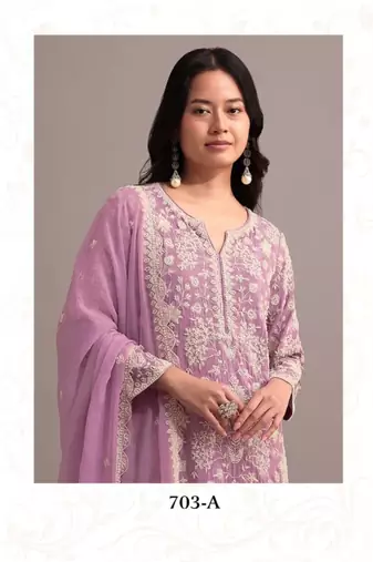 Lavender georgette semi stitched gharara suits