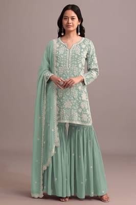 Pastel green georgette semi stitched gharara suits 1