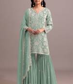 Pastel green georgette semi stitched gharara suits