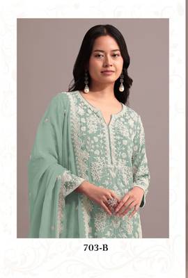 Pastel green georgette semi stitched gharara suits 2