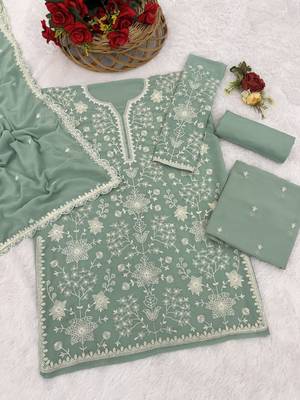 Pastel green georgette semi stitched gharara suits 3