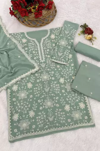 Pastel green georgette semi stitched gharara suits