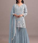 Sky blue georgette semi stitched gharara suits