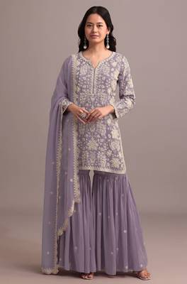 Purple georgette semi stitched gharara suits 1
