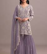 Purple georgette semi stitched gharara suits