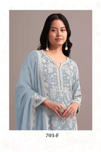Sky blue georgette semi stitched gharara suits